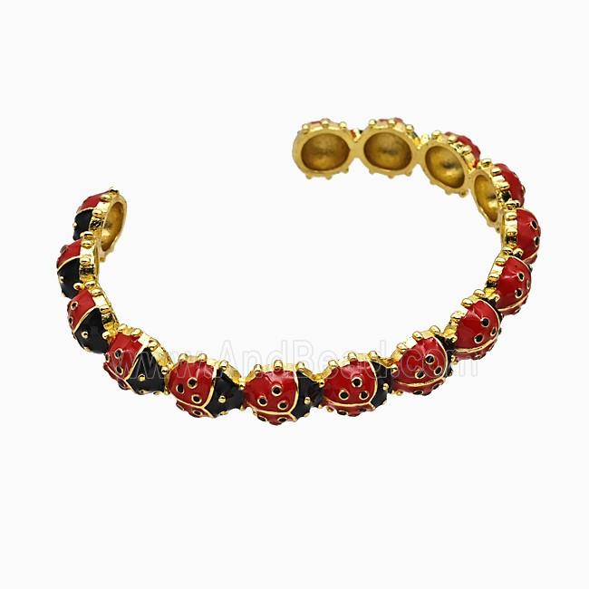 Copper Ladybug Bangles Red Enamel Gold Plated