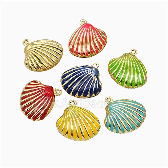 Copper Scallop Shell Pendant Enamel Gold Plated Mixed
