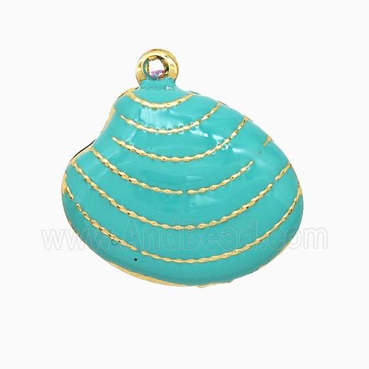 Copper Scallop Shell Pendant Teal Enamel Gold Plated