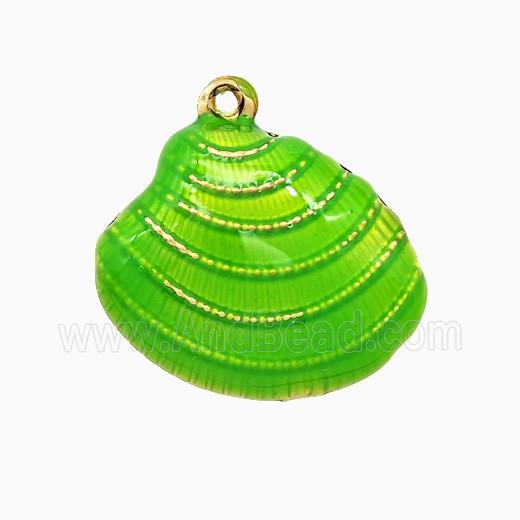Copper Scallop Shell Pendant Green Enamel Gold Plated