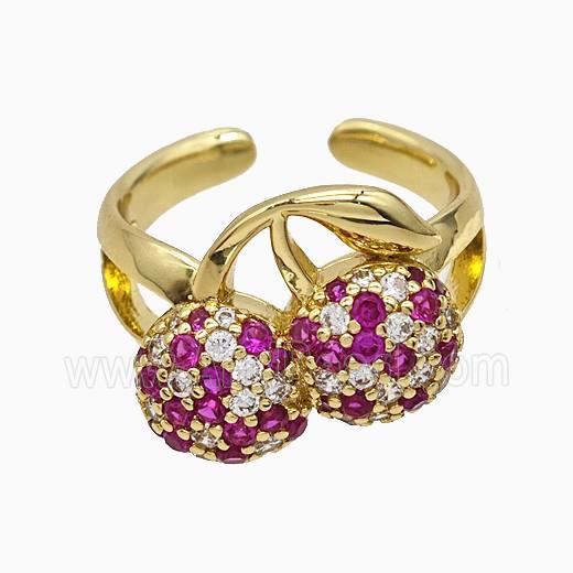Copper Cherry Rings Micropave Zirconia Gold Plated
