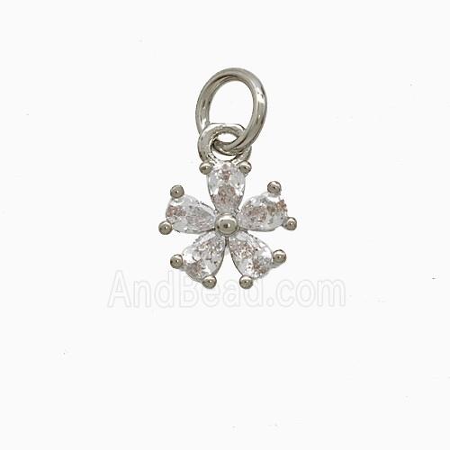 Copper Flower Pendant Pave Zirconia Platinum Plated