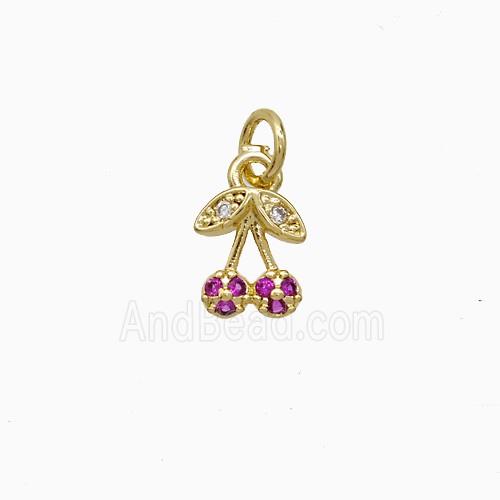 Copper Cherry Pendant Pave Zirconia Gold Plated