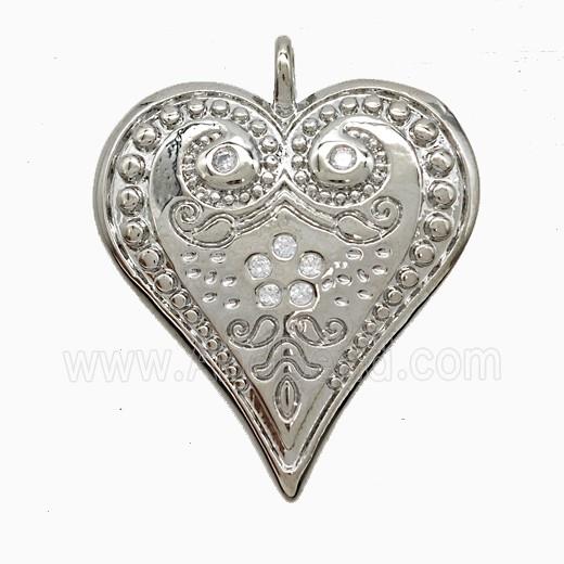 Copper Heart Pendant Pave Zirconia Platinum Plated