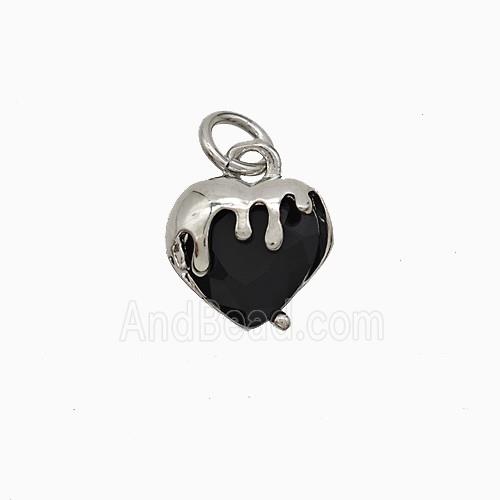 Copper Heart Pendant Pave Black Crystal Glass Platinum Plated