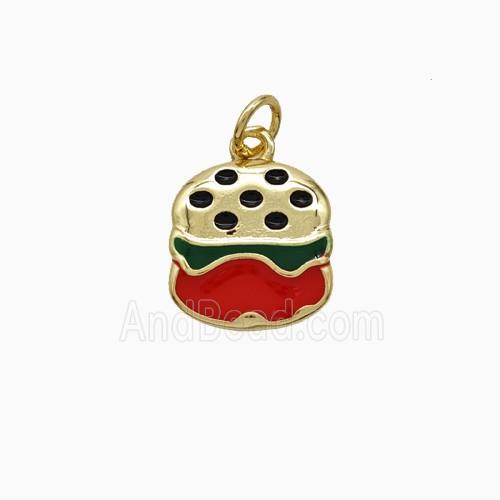 Hamburger Charms Copper Pendant Red Enamel Gold Plated