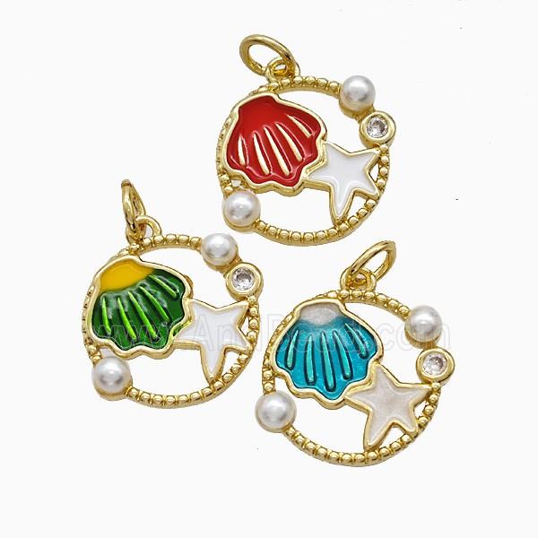 Enamel Copper Pendant, Gold Plated
