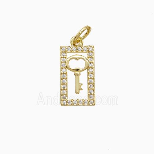 Copper Rectangle Key Pendant Pave Zirconia 18K Gold Plated