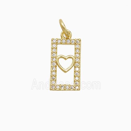 Copper Rectangle Heart Pendant Pave Zirconia 18K Gold Plated