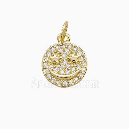 Copper Emoji Pendant Pave Zirconia Smileface 18K Gold Plated