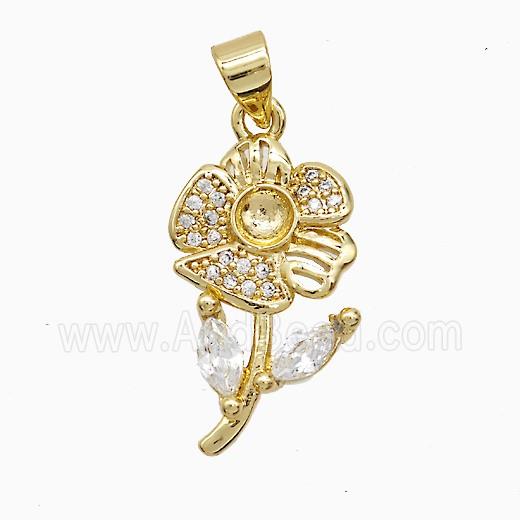 Copper Flower Pendant Pave Zirconia 18K Gold Plated