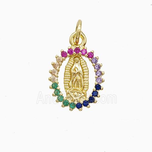Copper Jesus Pendant Pave Multicolor Zirconia 18K Gold Plated