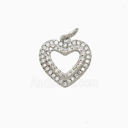 Copper Heart Pendant Pave Zirconia Hollow Platinum Plated