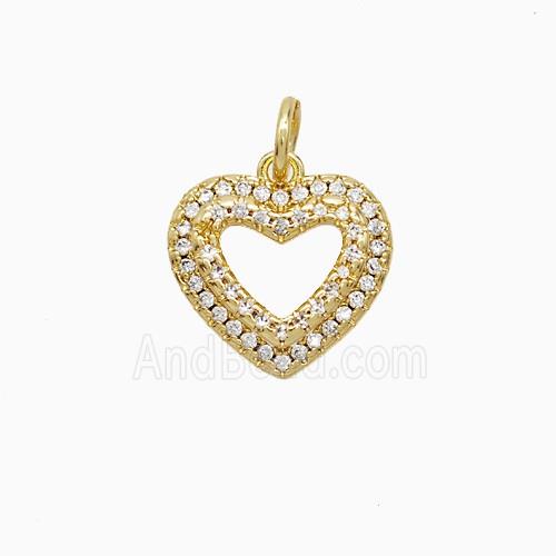 Copper Heart Pendant Pave Zirconia Hollow 18K Gold Plated
