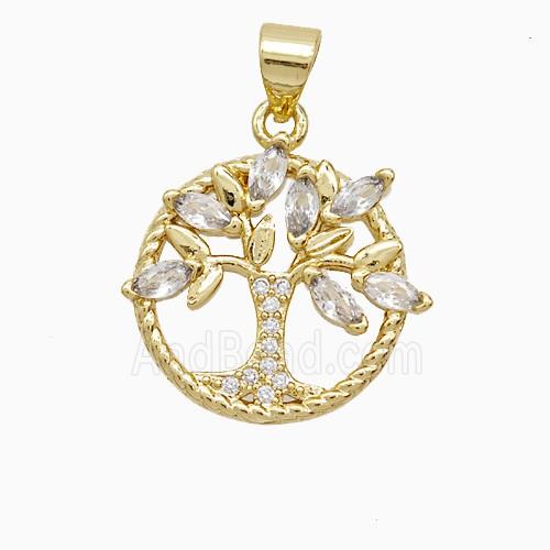 Copper Tree Pendant Micropave Zirconia 18K Gold Plated
