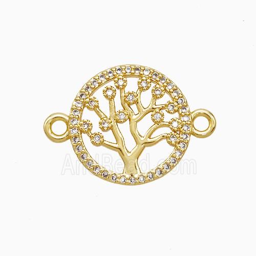 Copper Tree Of Life Connector Pave Zirconia 18K Gold Plated