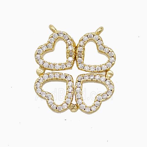 Copper Clover Pendant Pave Zirconia Heart 2loops 18K Gold Plated