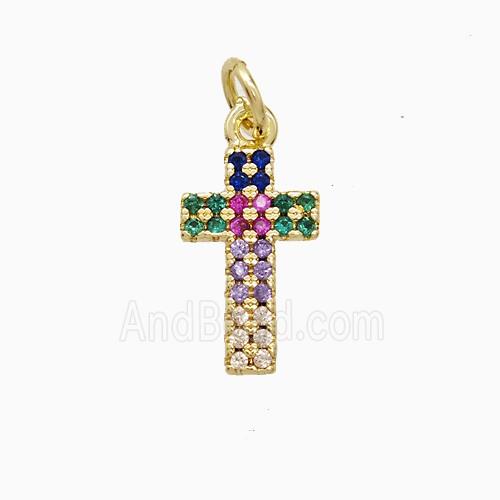 Copper Cross Pendant Pave Multicolor Zirconia 18K Gold Plated