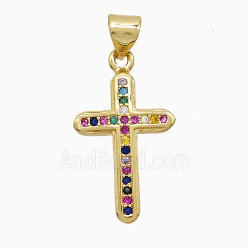 Copper Cross Pendant Pave Multicolor Zirconia 18K Gold Plated