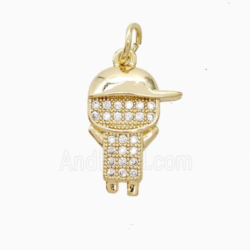 Copper Kids Boy Pendant Pave Zirconia 18K Gold Plated