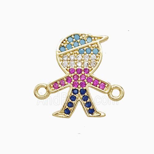 Copper Kids Boy Connector Pave Multicolor 18K Gold Plated