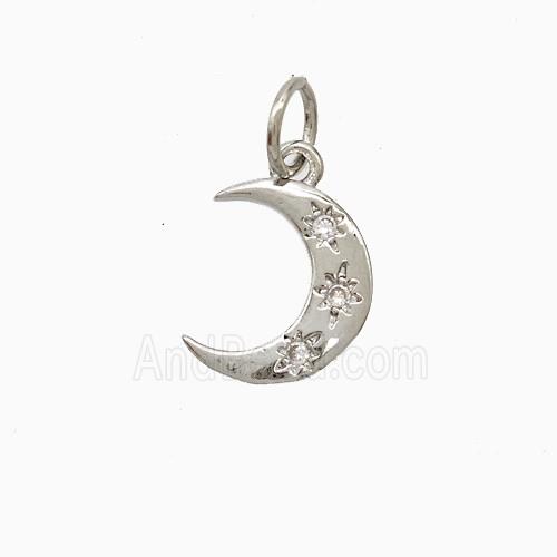 Copper Moon Pendant Pave Zirconia Platinum Plated