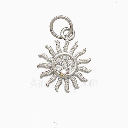 Copper Sun Pendant Pave Zirconia Platinum Plated