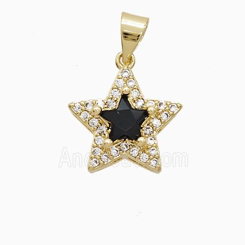 Copper Star Pendant Pave Zirconia Black Crystal Glass 18K Gold Plated