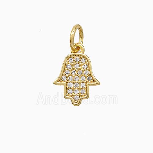 Copper Hamsahand Pendant Pave Zirconia 18K Gold Plated
