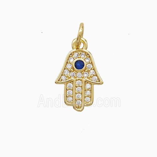 Copper Hamsahand Pendant Pave Zirconia 18K Gold Plated