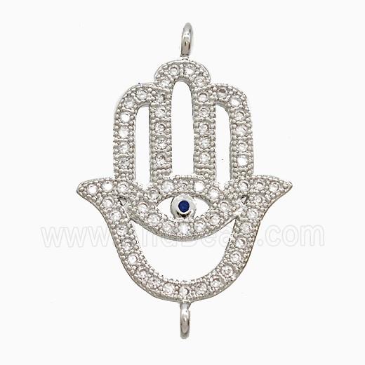 Copper Hamsahand Connector Pave Zirconia Platinum Plated