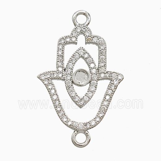 Copper Hamsahand Connector Pave Zirconia Eye Platinum Plated