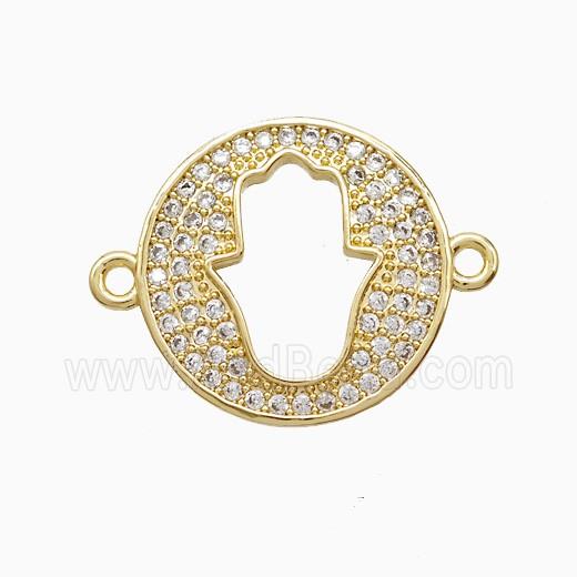 Copper Hamsahand Connector Pave Zirconia Hollow 18K Gold Plated