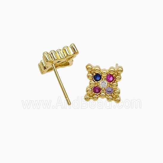 Copper Star Stud Earrings Pave Zirconia 18K Gold Plated
