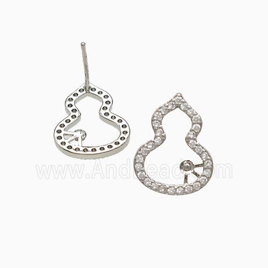 Copper Gourd Stud Earrings Pave Zirconia Platinum Plated