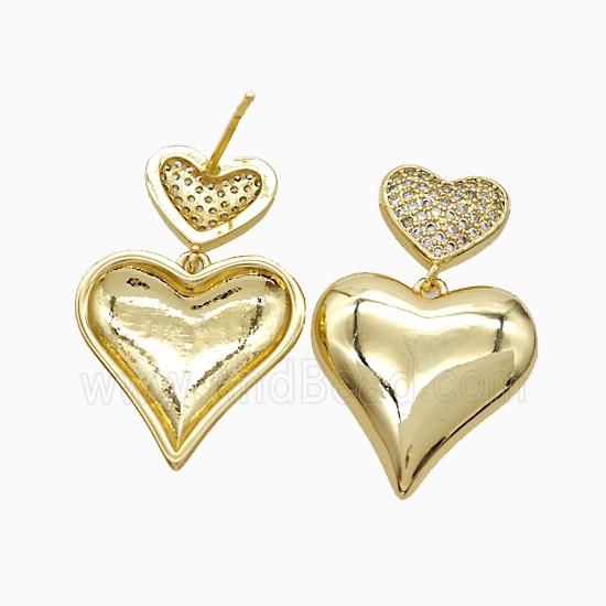 Copper Heart Stud Earrings Pave Zirconia 18K Gold Plated