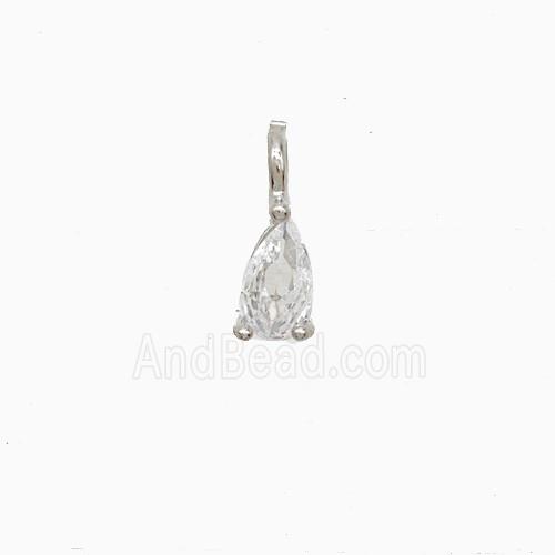 Copper Teardrop Pendant Pave Zirconia Platinum Plated