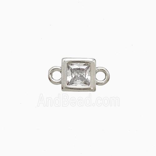 Copper Square Connector Pave Zirconia Platinum Plated
