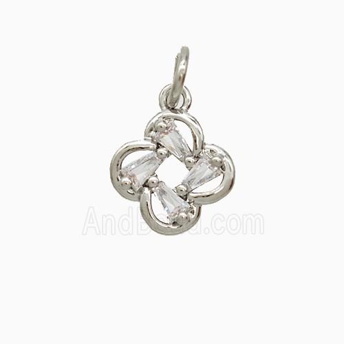 Copper Clover Pendant Pave Zirconia Platinum Plated