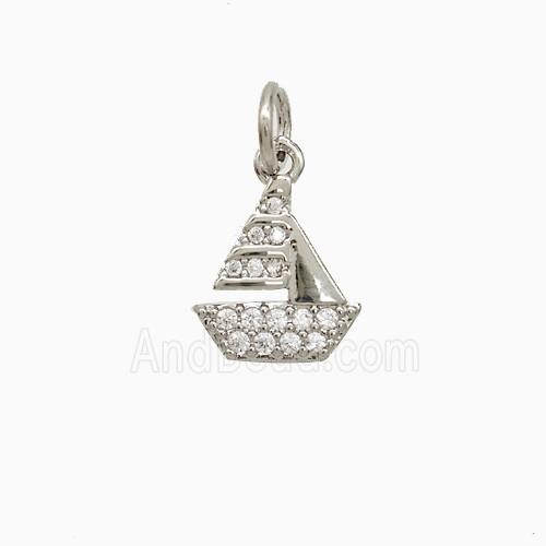 Copper Sailboat Pendant Pave Zirconia Platinum Plated