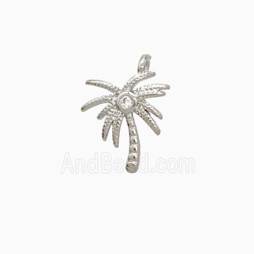 Coconut Tree Charms Copper Palm Pendant Pave Zirconia Platinum Plated
