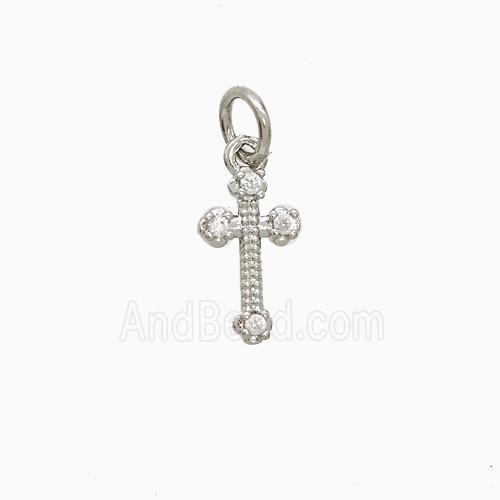 Copper Cross Pendant Pave Zirconia Platinum Plated