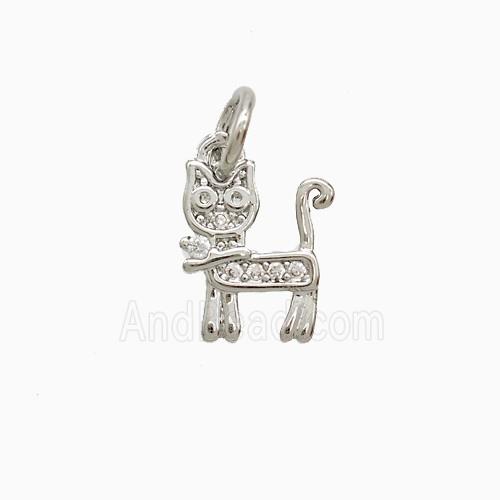 Copper Cat Pendant Pave Zirconia Platinum Plated