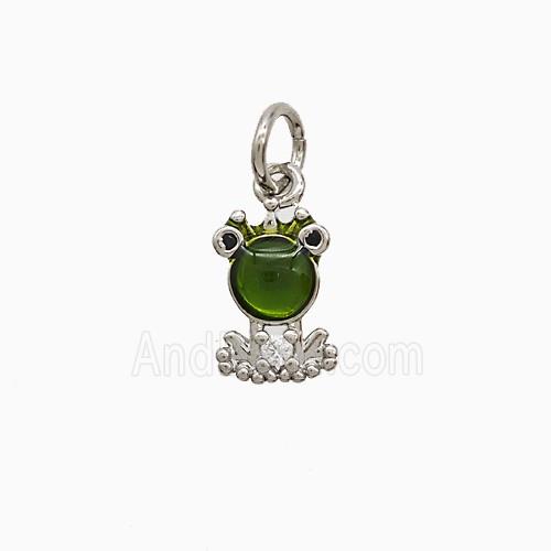 Copper Frog Pendant Pave Green Jade Platinum Plated