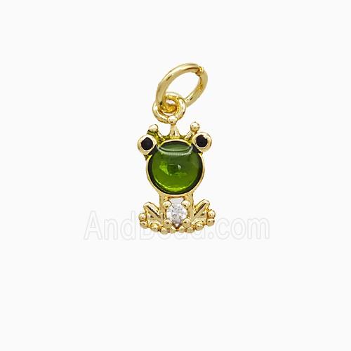 Copper Frog Pendant Pave Green Jade Gold Plated