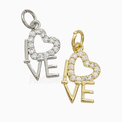 Copper Heart Love Pendant Pave Zirconia Mixed
