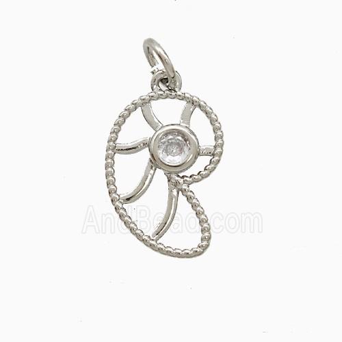 Copper Spiral Shell Pendant Pave Zirconia Platinum Plated