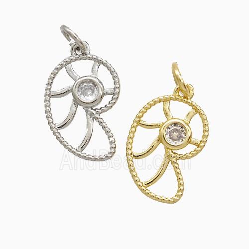 Copper Spiral Shell Pendant Pave Zirconia Mixed