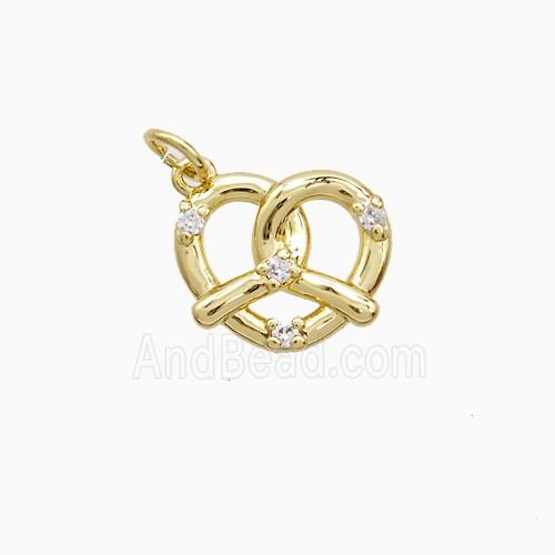 Copper Pretzel Heart Pendant Pave Zirconia Gold Plated