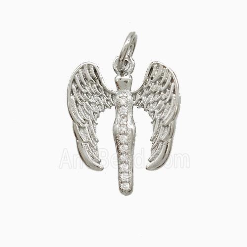 Copper Angel Wings Pendant Pave Zirconia Platinum Plated